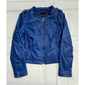 Love Moi Faux Leather Jacket Size Medium M Moto Biker Full Zip Blue